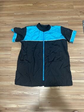 Unisex Black & Aqua Vet/Hair Cutting Smock with Front Zip Size XL